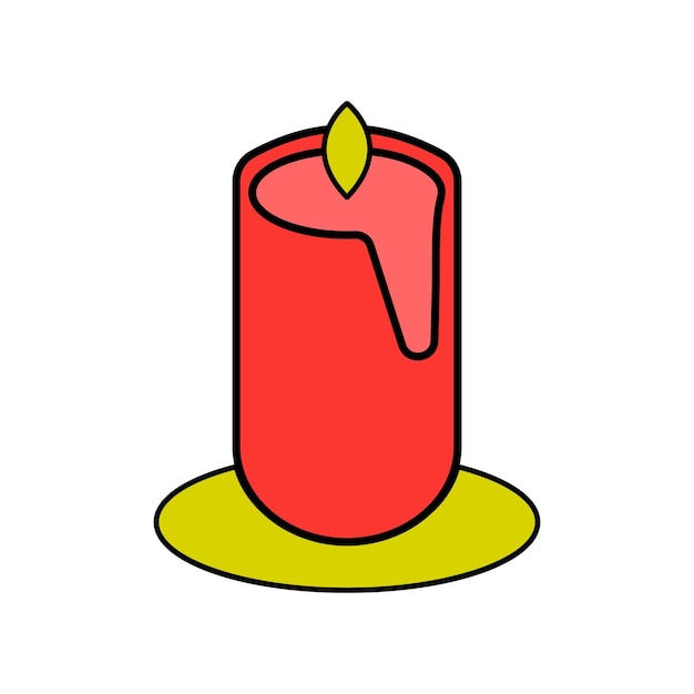 Vector del icono de la vela roja Una vella roja que se derrite ligeramente en una base amarilla