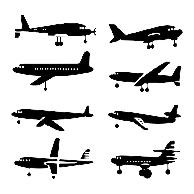 Vector de íconos de avións Siluetas de aviones Silueta de Airbus Vector de Íconos de aviones Icono de avións negros