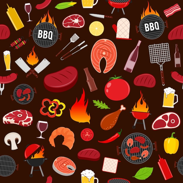 Vector vector iconos de barbacoa de patrones sin fisuras o de fondo