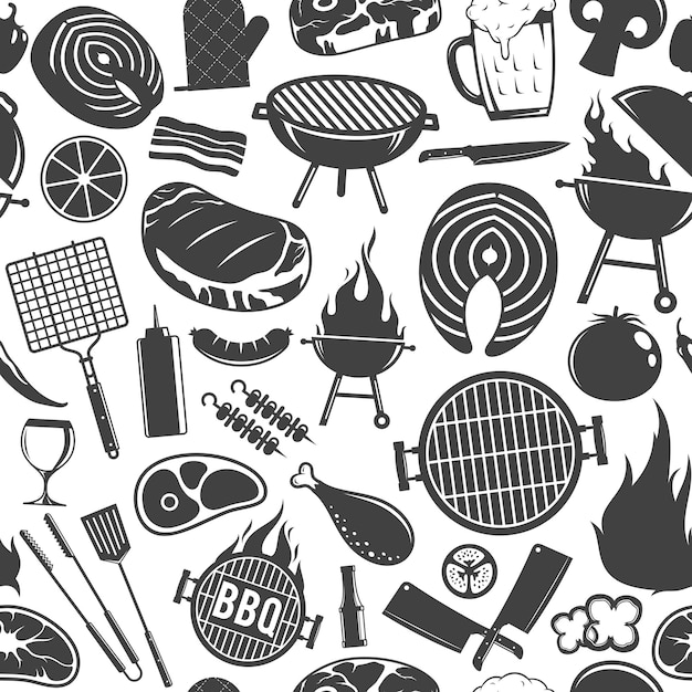 Vector iconos de barbacoa de patrones sin fisuras o de fondo