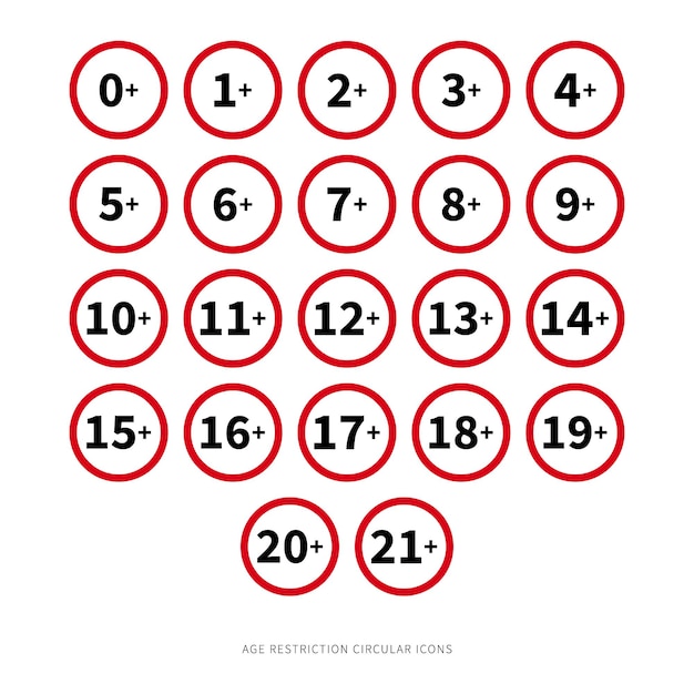 Vector de íconos circulares de restricción de edad