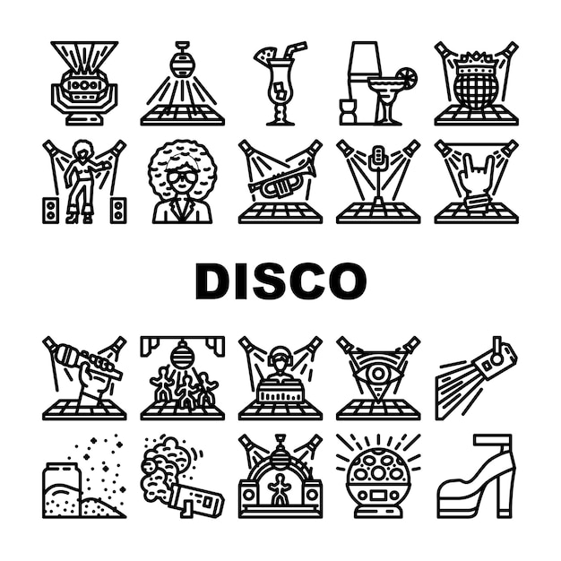 Vector de los íconos del club de moda de la fiesta de discoteca