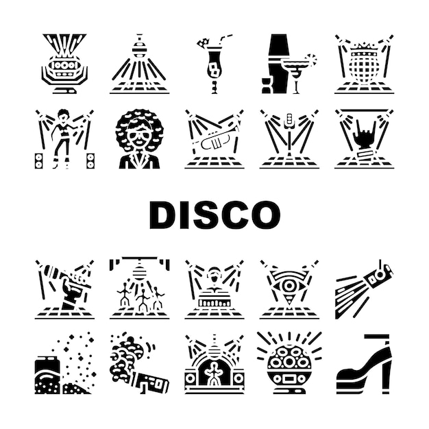 Vector de los íconos del club de moda de la fiesta de discoteca