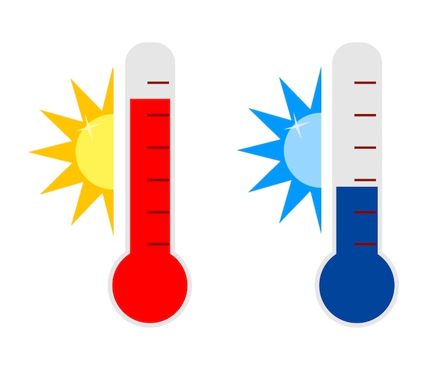 Vector de íconos fríos y calientes Signo de ilustración de temperatura Símbolo de termómetro Conjunto de logotipos de calor