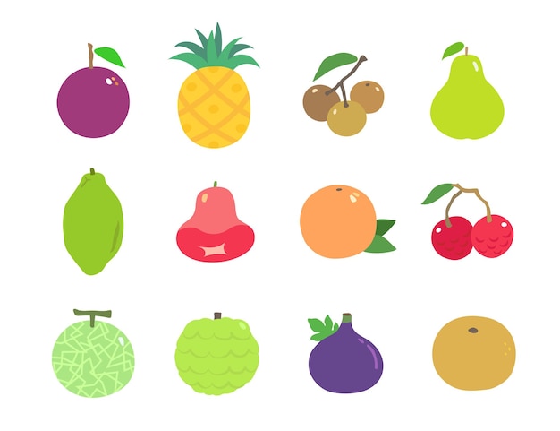 Vector vector de íconos de frutas de colores simpáticos