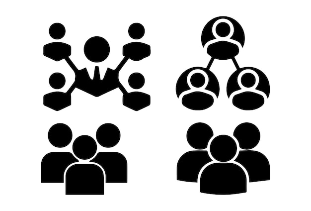 Vector de iconos de glifos relacionados con el trabajo en equipo de procesos empresariales y la gestión de recursos humanos