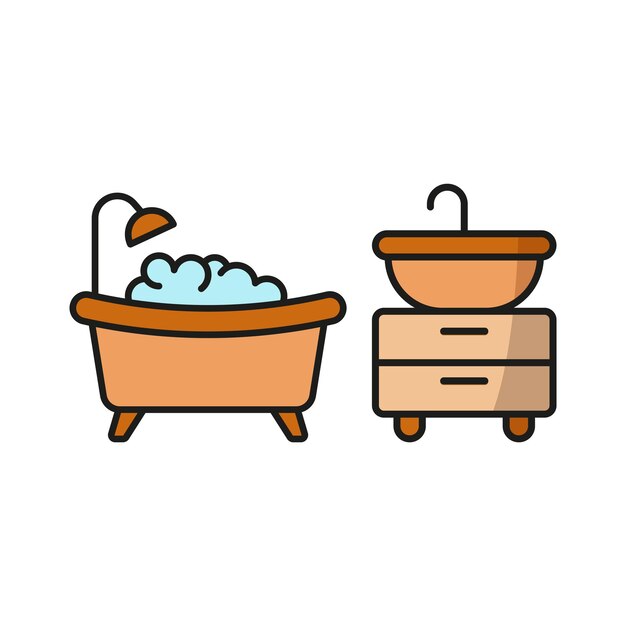 Vector de íconos de lavabo y bañera