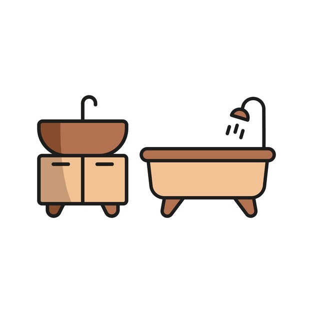 Vector de íconos de lavabo y bañera