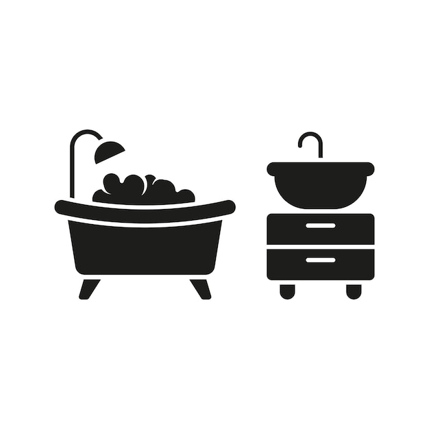 Vector de íconos de lavabo y bañera