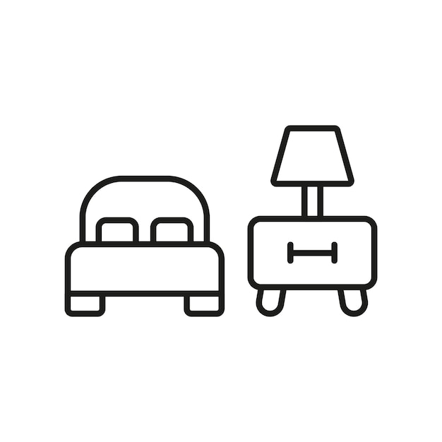 Vector de iconos de mesita de noche y conjunto de camas