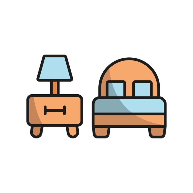 Vector de iconos de mesita de noche y conjunto de camas