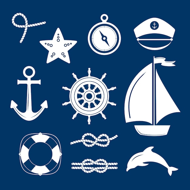 Vector de iconos náuticos y marinos deporte de ocio marino