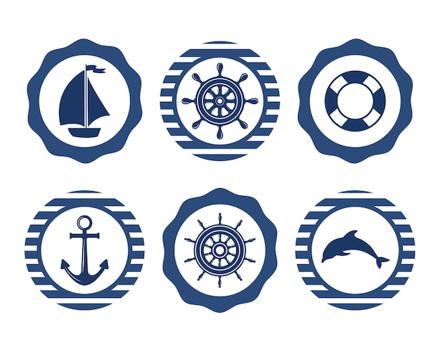 Vector de iconos náuticos y marinos Símbolo de marineros navegar crucero y mar