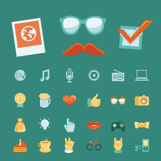 Vector con iconos y signos de moda hipster