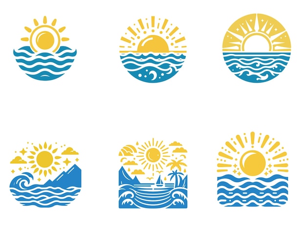 Vector de íconos de sol y mar