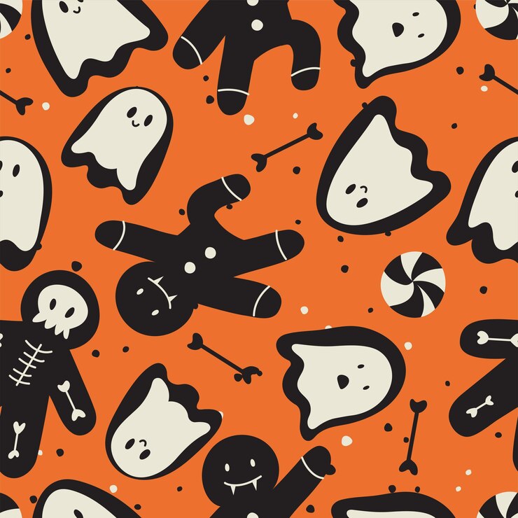 Vector illustartion conjunto de iconos lineales para Feliz Halloween. Símbolo de truco o trato. Fondo o patrón sin costuras.
