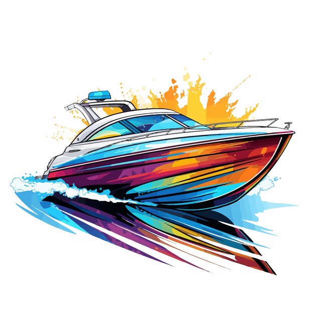 Vector_illustración_de_colored_speedboat_en_el agua
