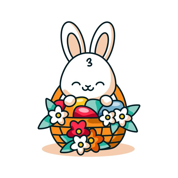 vector illustration easter bunny sitting in basket