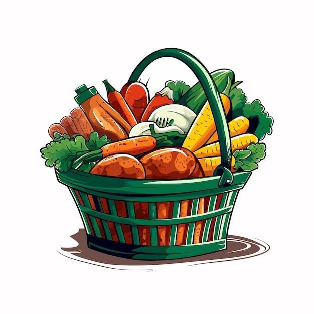 vector_illustration_grocery_basket_green_basket