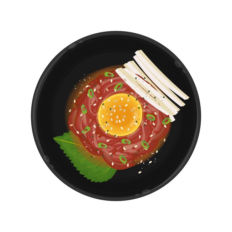 Vector vector illustration logo clipart top view yukhoe korean beef tartare