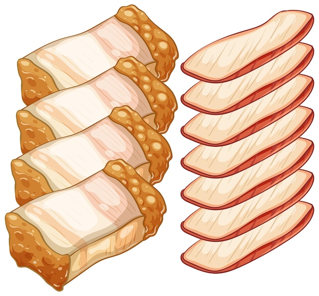 Vector Illustration of Asian Pork Belly and Slices