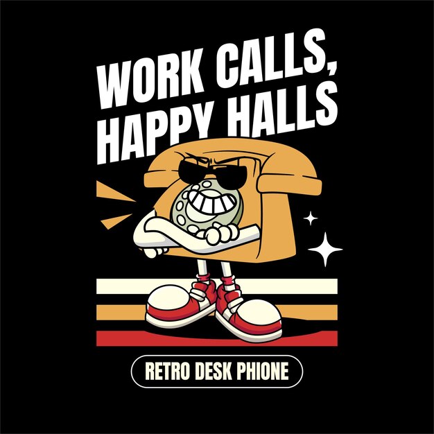 Vector Illustration of Landline Telephone Mascot with Retro Cartoon Mascot