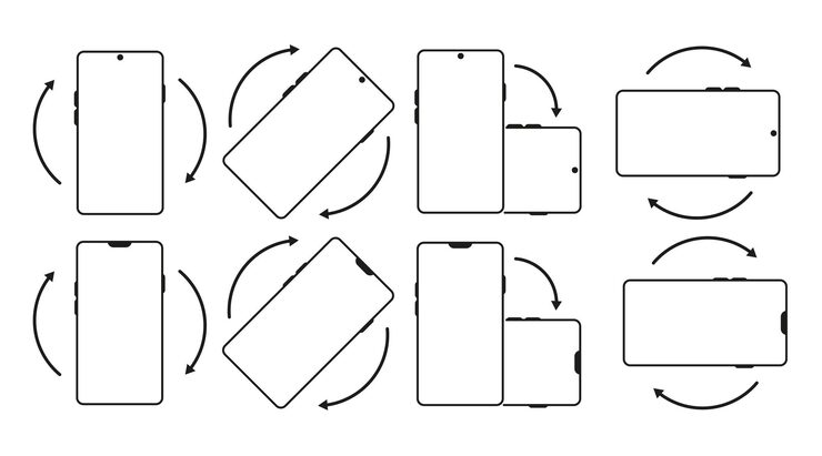 Vector vector illustration of rotate your phone icons smartphone with arrows in multiple orientations perfect for mobile apps ui responsive design and interface guides