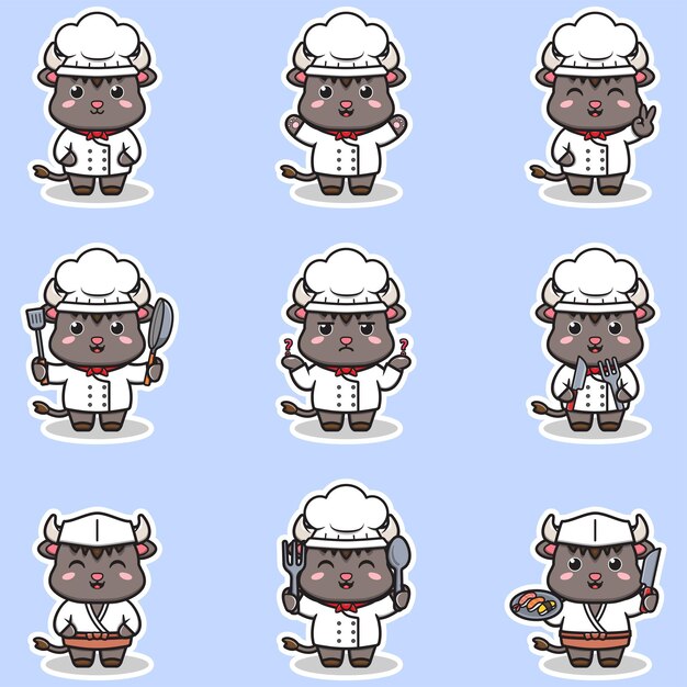 Vector Illustrations of cute Buffalo chef mascot cartoon character