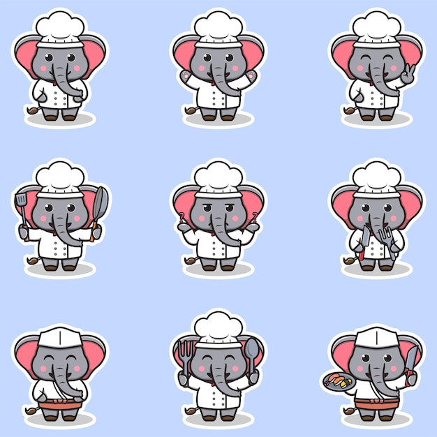 Vector Illustrations of cute Elephant chef mascot cartoon character