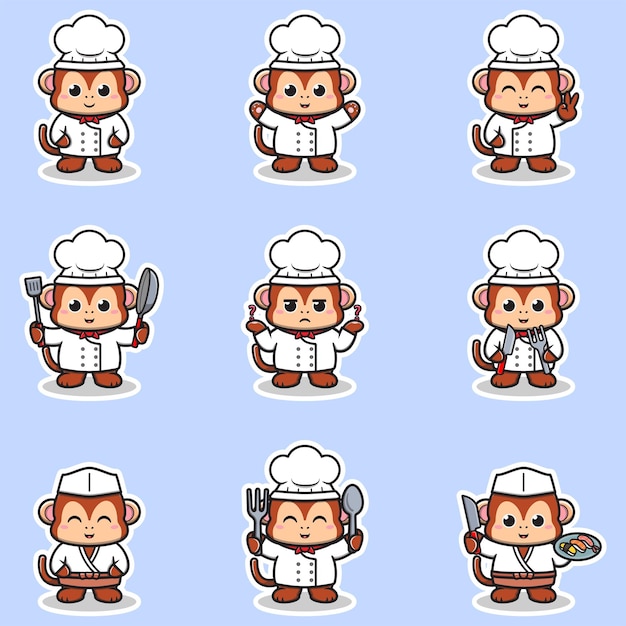 Vector Illustrations of cute Monkey chef mascot cartoon character