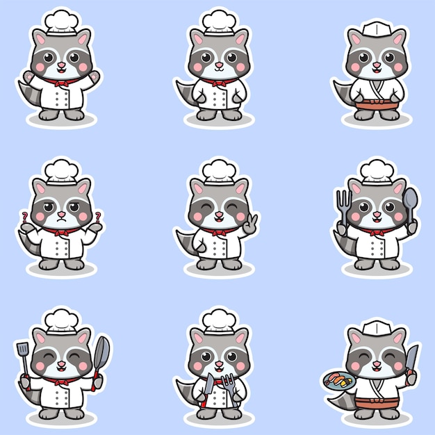 Vector Illustrations of cute Raccoon chef mascot cartoon character