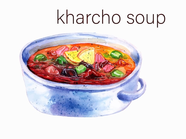 vector ilustración acuarela de comida kharcho sopa