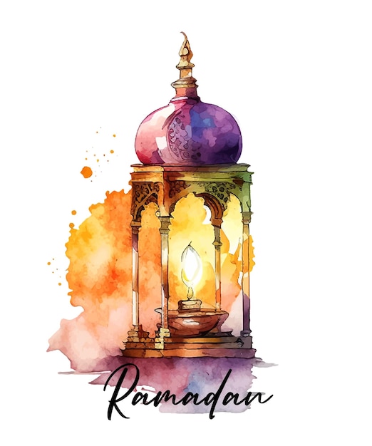 Vector de ilustración de acuarela de linterna islámica de ramadan kareem