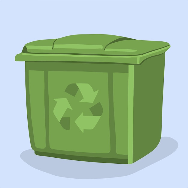 Vector ilustración aislada de bote de basura con signo de reciclaje.