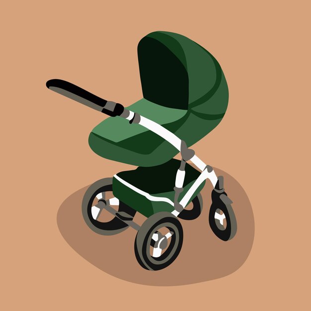 Vector ilustración aislada de un carro de bebé verde.