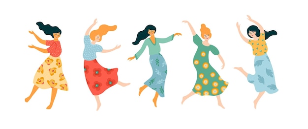 Vector ilustración aislada de lindas mujeres bailando happyl women s day concepto para banner de cartel de tarjeta y otros