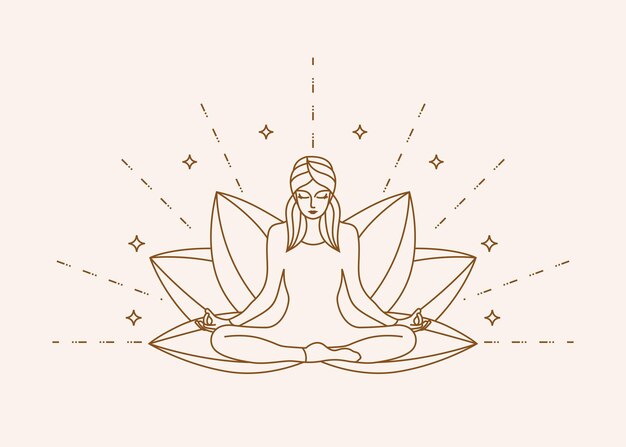 Vector de ilustración de arte de línea de Lotus Yoga