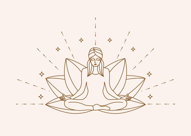 Vector de ilustración de arte de línea de Lotus Yoga