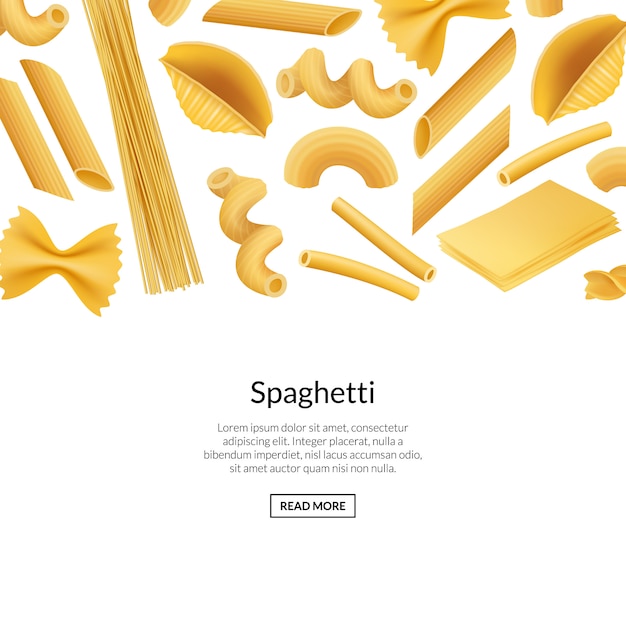 Vector ilustración de banner de tipos de pasta realista