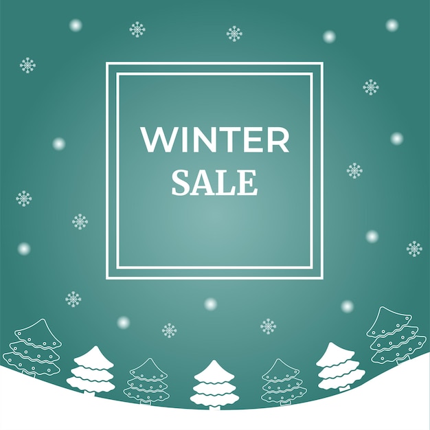 Vector ilustración de banner de venta de Navidad, copos de nieve y árboles de año nuevo sobre fondo azul abstracto