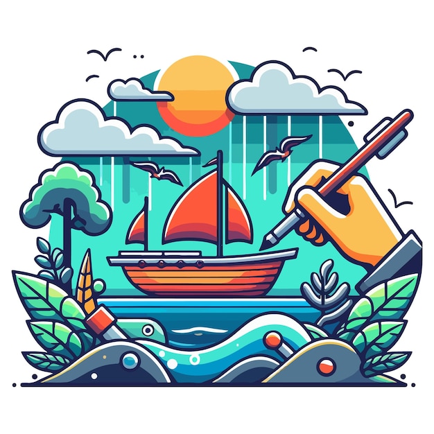 Vector de ilustración de un barco