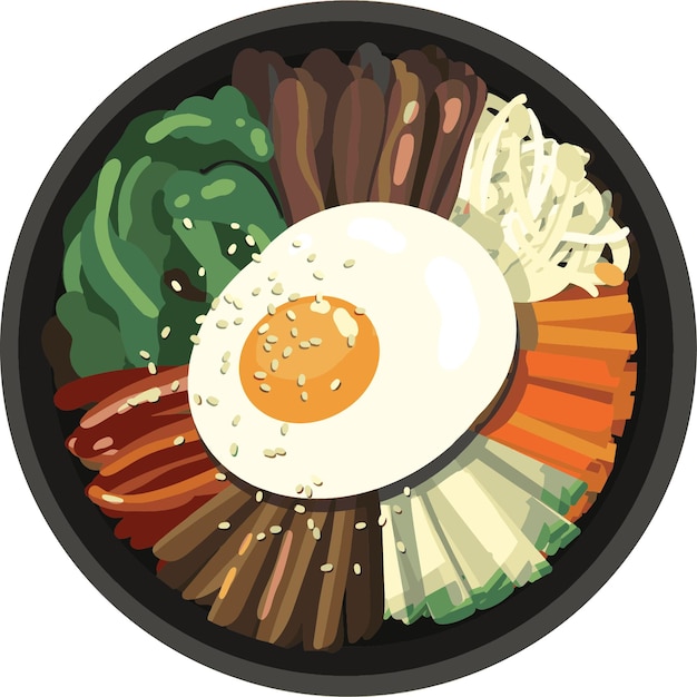 Vector de ilustración de bibimbap korean mixed rice with meat and assorted vegetables (arroz mezclado con carne y verduras de variedad)