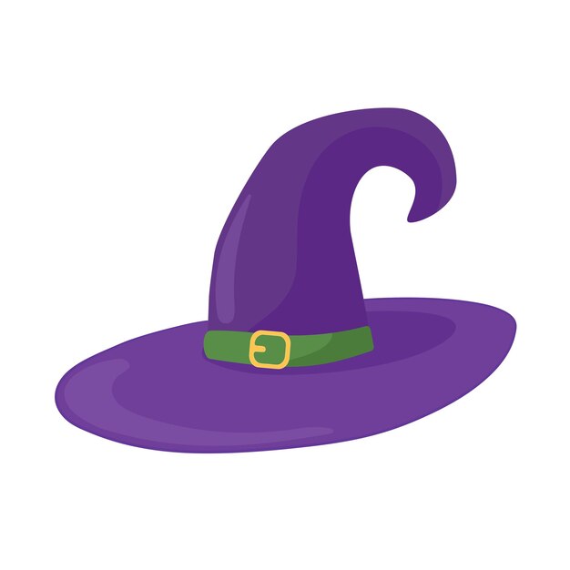 Vector ilustración bruja sombrero violeta sobre fondo blanco aislado