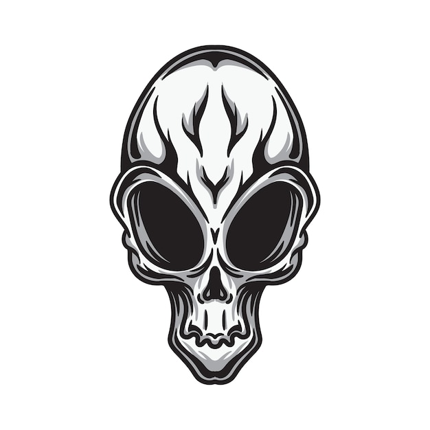 Vector de ilustración de cabeza de cráneo alienígena sobre fondo blanco