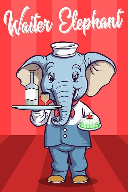 Vector Ilustración Camarero Elefante Animal Clipart