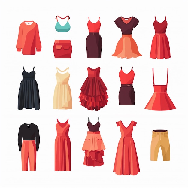 Vector ilustración chica colección de moda ropa conjunto de dibujos animados ropa ropa vestido gr