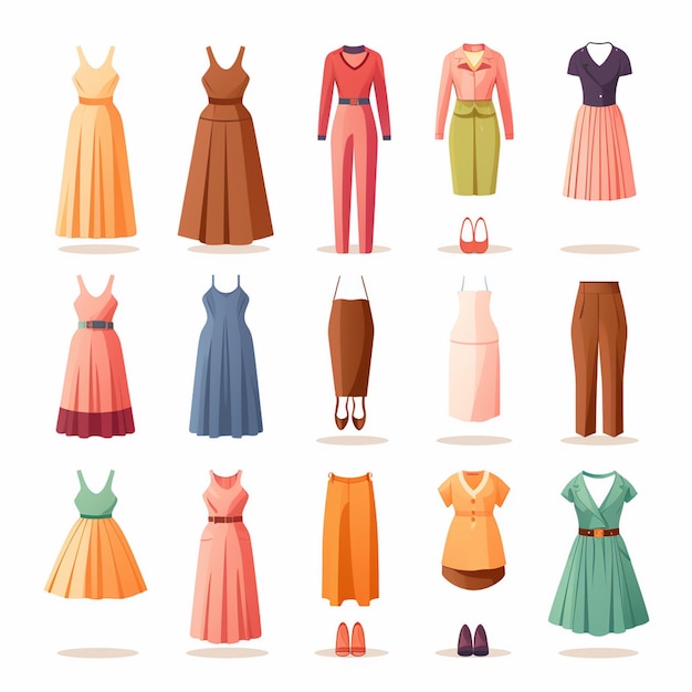 Vector ilustración chica colección de moda ropa conjunto de dibujos animados ropa ropa vestido gr
