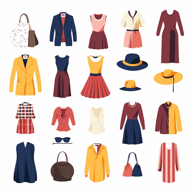Vector ilustración chica colección de moda ropa conjunto de dibujos animados ropa ropa vestido gr