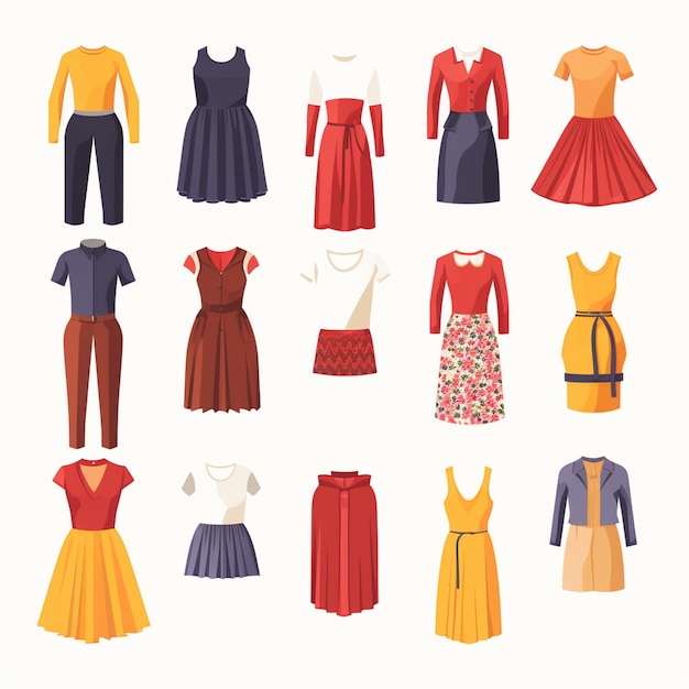 Vector ilustración chica colección de moda ropa conjunto de dibujos animados ropa ropa vestido gr
