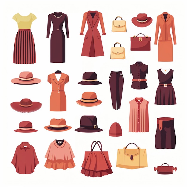 Vector ilustración chica colección de moda ropa conjunto de dibujos animados ropa ropa vestido gr